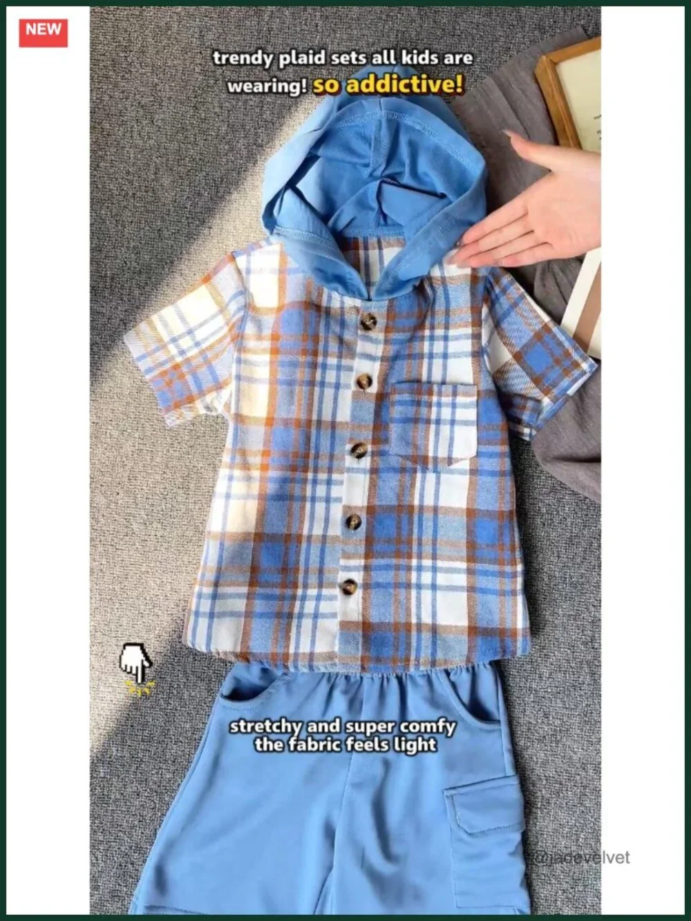 Boys Plaid Hooded Button Shirt & Jogger Shorts Set 2-Piece Summer Outfit